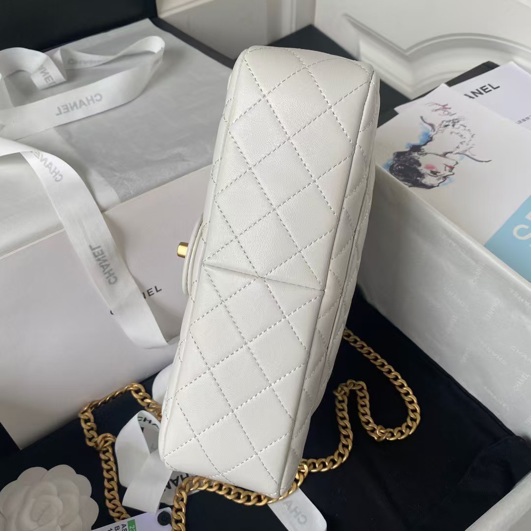 Replicate Chanel 23S AS4064 Camellia Embossed Chain Lambskin Flap Bag White(1:1 replica)