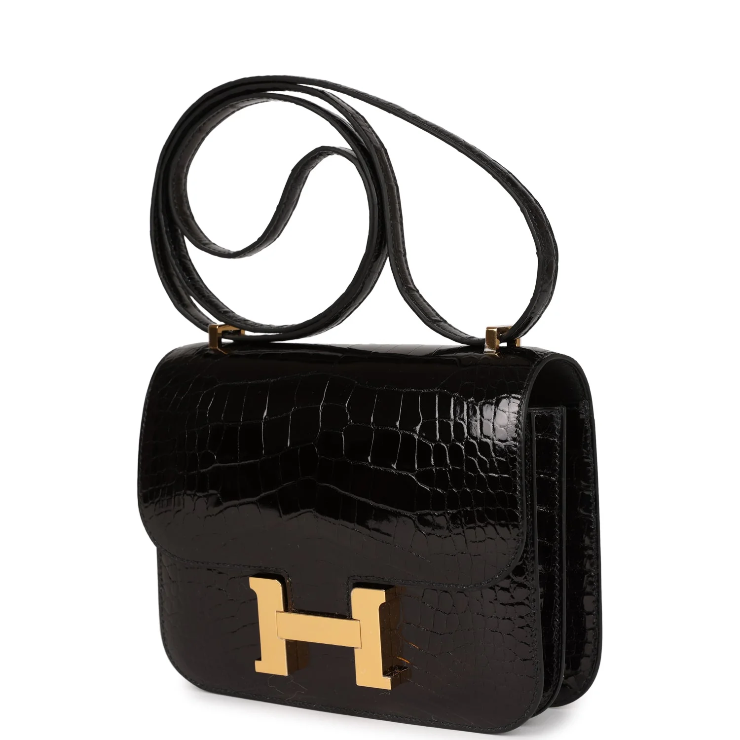Replicate Hermes Constance 18 Black Shiny Alligator Gold Hardware(1:1 replica)