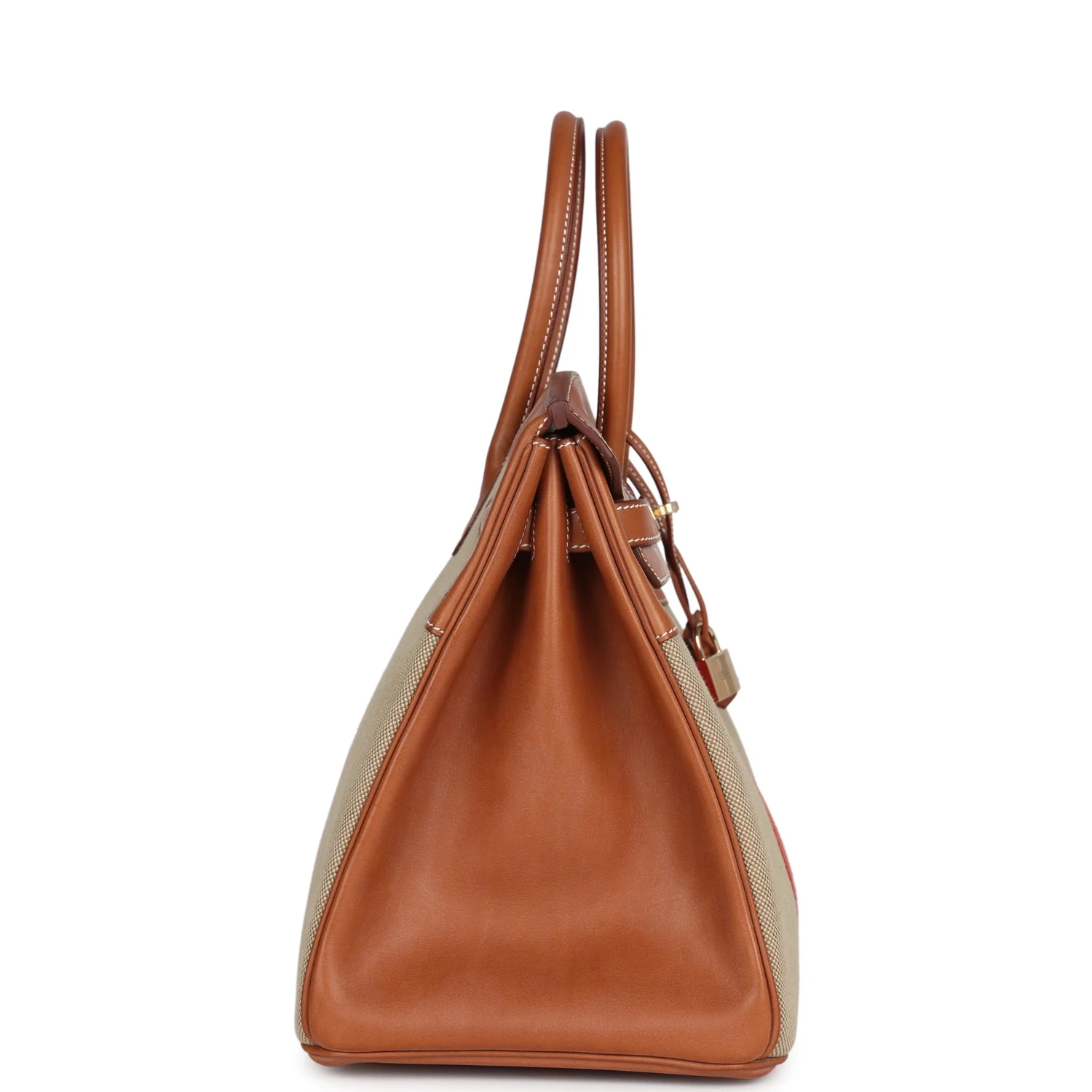 Replicate Hermes Birkin 35 Flag Ficelle and Paprika Toile H and Fauve Barenia Permabrass Hardware(1:1 replica)