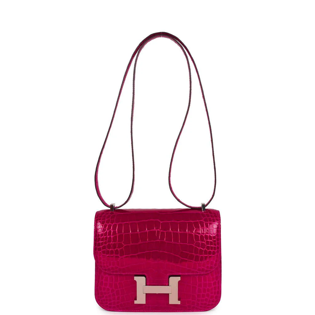 Replicate Hermes Constance 18 Rose Pourpre Shiny Alligator Palladium Hardware(1:1 replica)