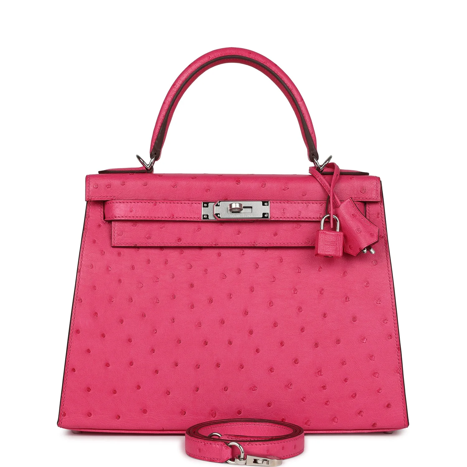 Replicate Hermes Kelly Sellier 28 Rose Tyrien Ostrich Palladium Hardware(1:1 replica)