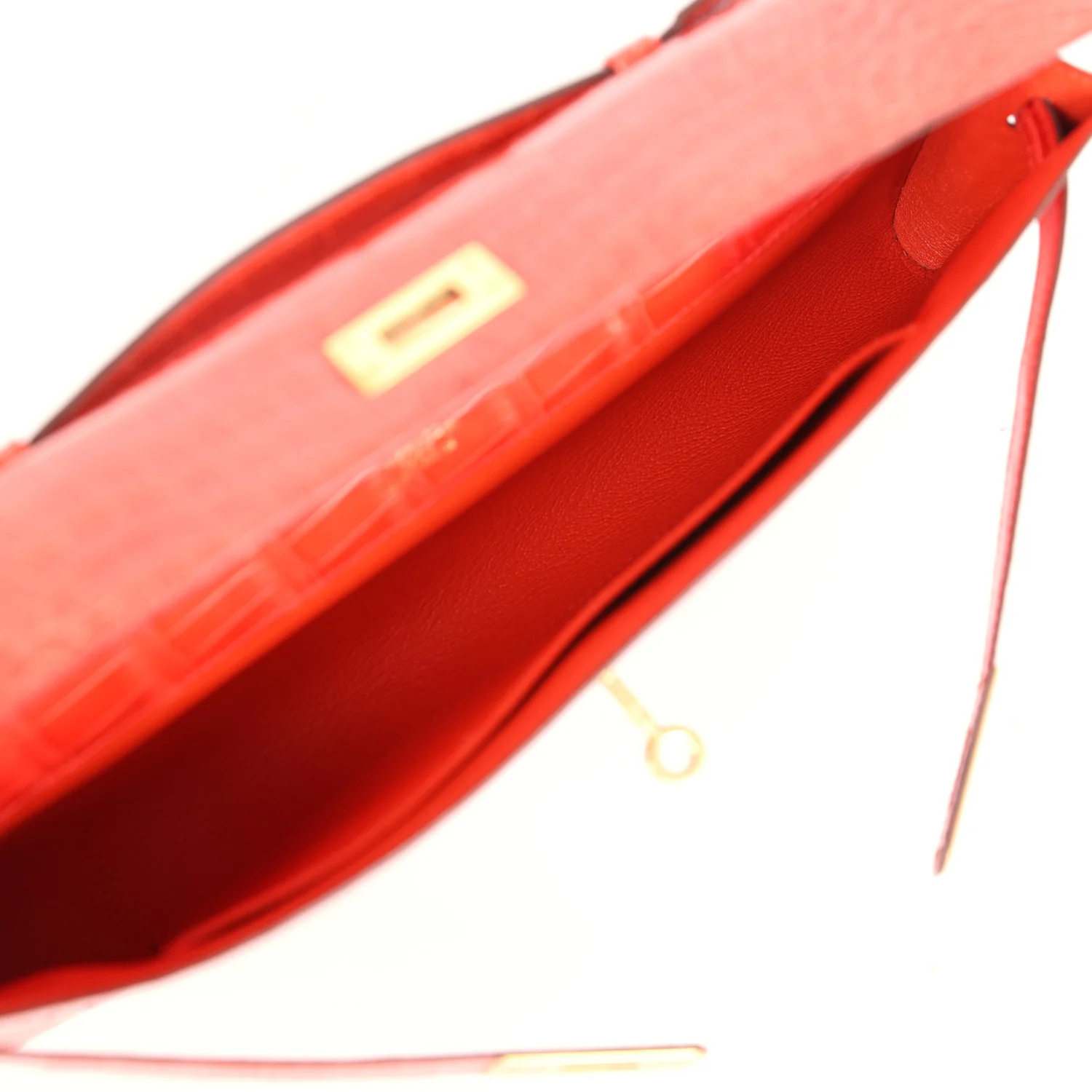 Replicate Hermes Kelly Cut Orange Poppy Shiny Porosus Crocodile Gold Hardware(1:1 replica)