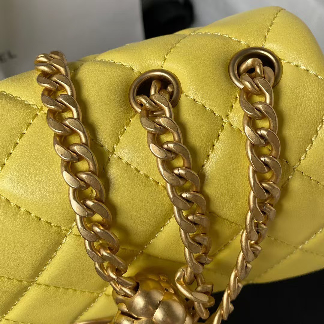 Replicate Chanel 23S AS4041 Mini Camellia Embossed Rectangular Flap Bag Antique Gold Metal Hardware Yellow(1:1 replica)