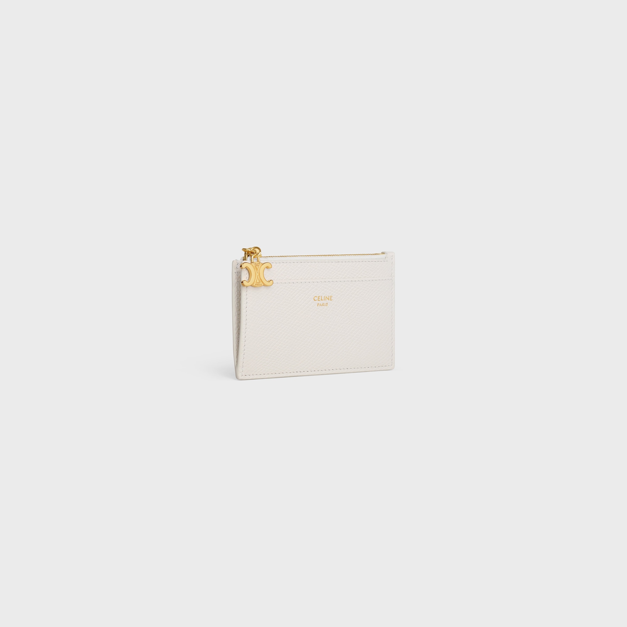 Replicate ZIPPED CARD HOLDER TRIOMPHE CHARMS IN GRAINED CALFSKIN RICE(1:1 replica)