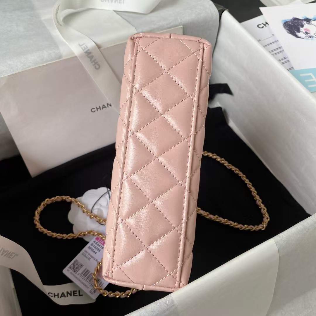 Replicate Chanel AS4416 Mini Shopping Bag Shiny Aged Calfskin Gold Tone Metal Light Pink(1:1 replica)