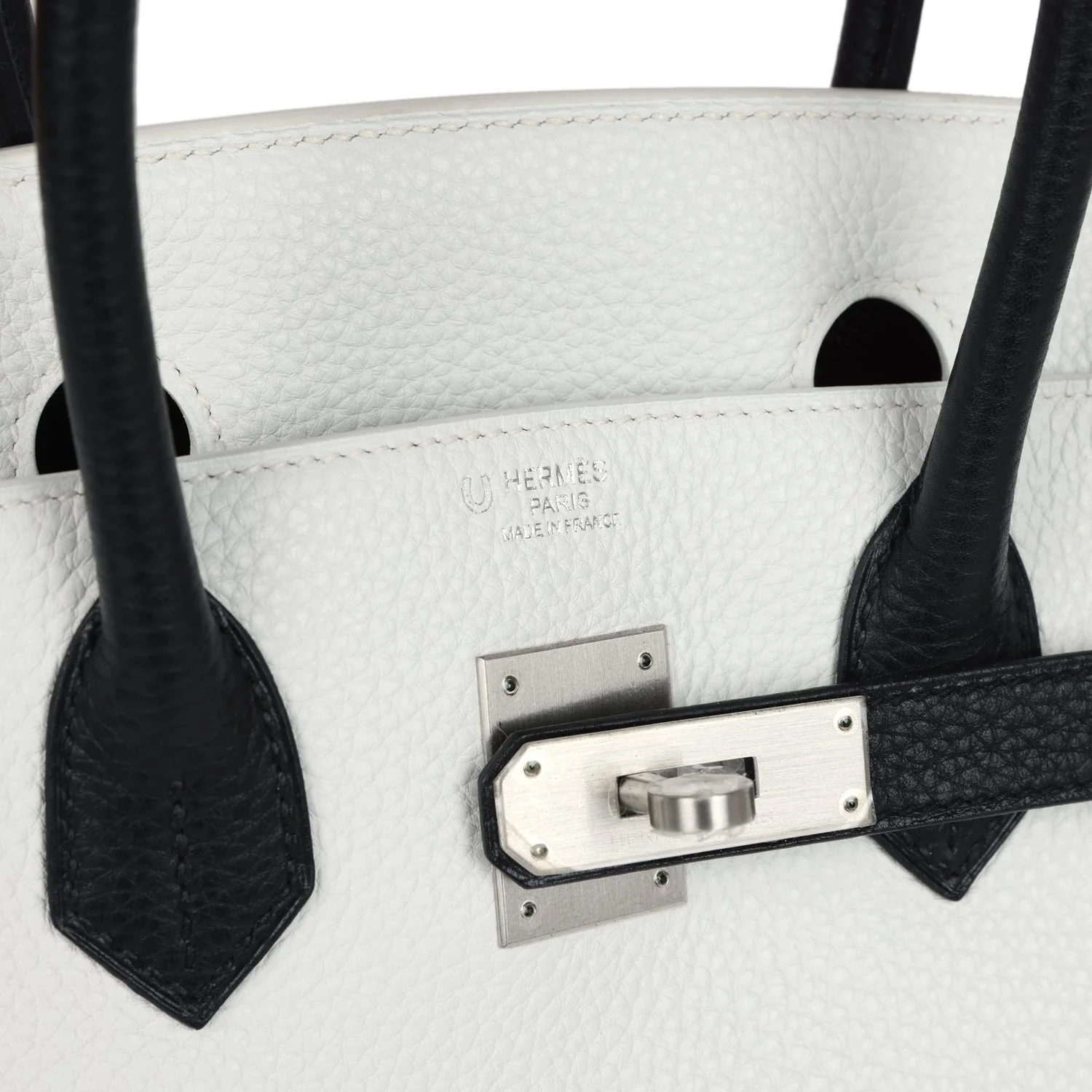 Replicate Hermes Special Order (HSS) Birkin 30 White and Black Clemence Brushed Palladium Hardware(1:1 replica)