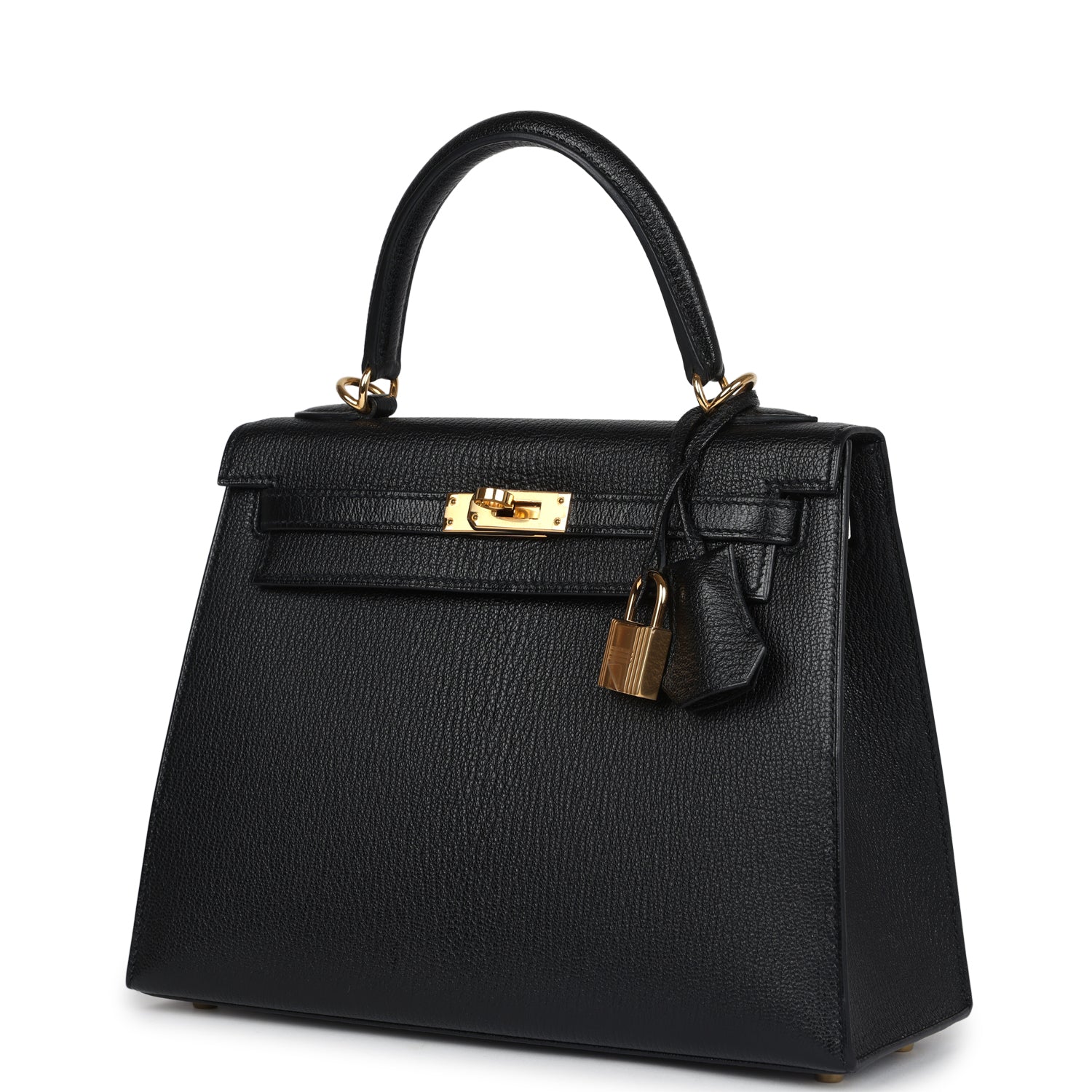 Replicate Hermes Kelly Sellier 25 Black Chevre Mysore Gold Hardware(1:1 replica)
