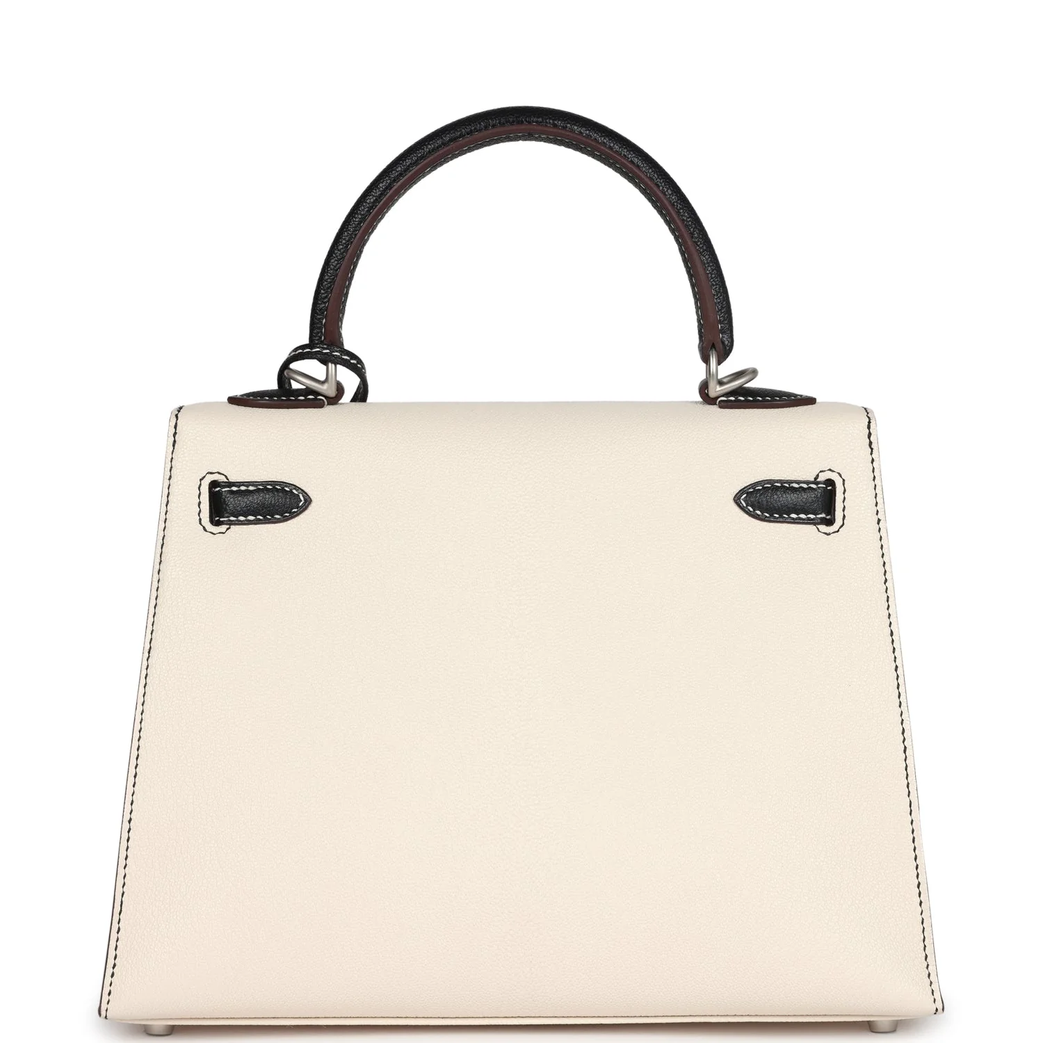 Replicate Hermes Special Order (HSS) Kelly Sellier 25 Nata and Black Chevre Mysore Brushed Palladium Hardware(1:1 replica)