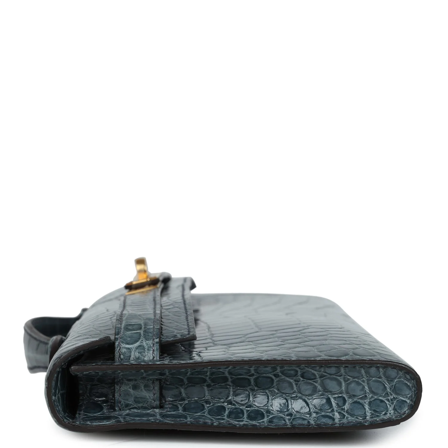 Replicate Hermes Kelly Cut Bleu Jean Shiny Porosus Crocodile Gold Hardware(1:1 replica)