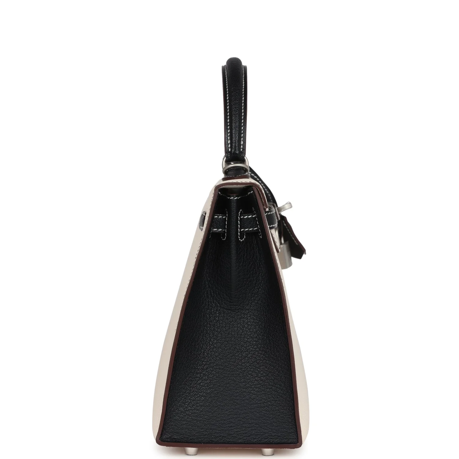 Replicate Hermes Special Order (HSS) Kelly Sellier 25 Nata and Black Chevre Mysore Brushed Palladium Hardware(1:1 replica)