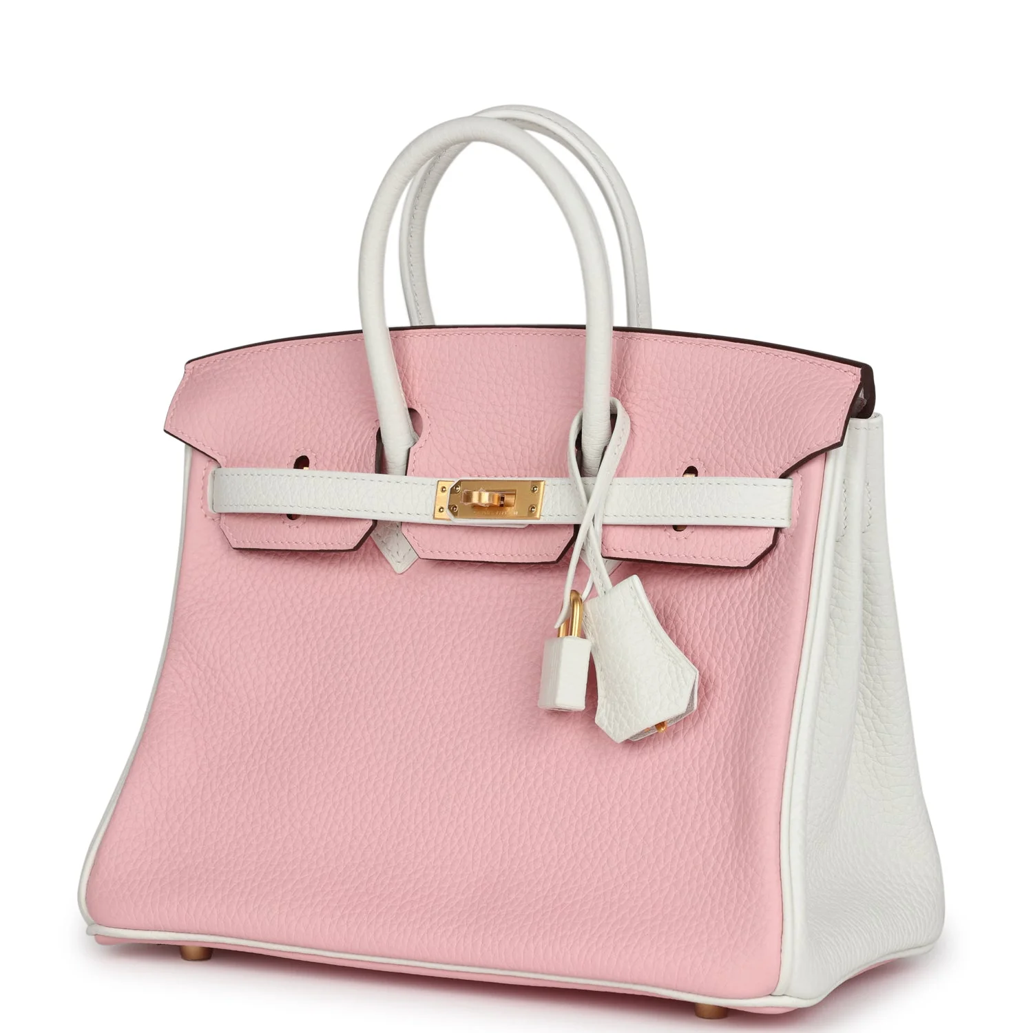 Replicate Hermes Special Order (HSS) Birkin 25 Rose Sakura and White Clemence Brushed Gold Hardware(1:1 replica)