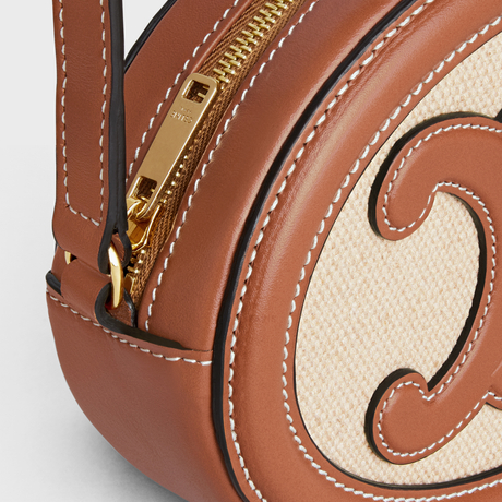Replicate CROSSBODY OVAL PURSE CUIR TRIOMPHE IN TEXTILE AND CALFSKIN NATURAL / TAN(1:1 replica)