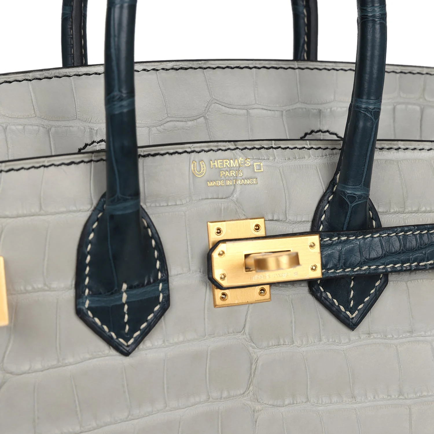 Replicate Hermes Special Order (HSS) Birkin 25 Gris Perle and Vert Rousseau Matte Alligator Brushed Gold Hardware(1:1 replica)