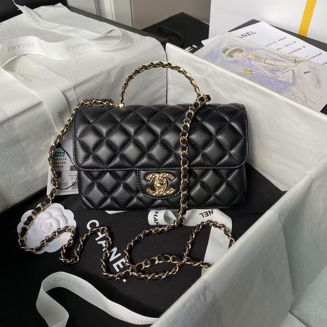 Replicate Chanel 24A AS4924 Mini Flap Bag With Top Handle Black(1:1 replica)