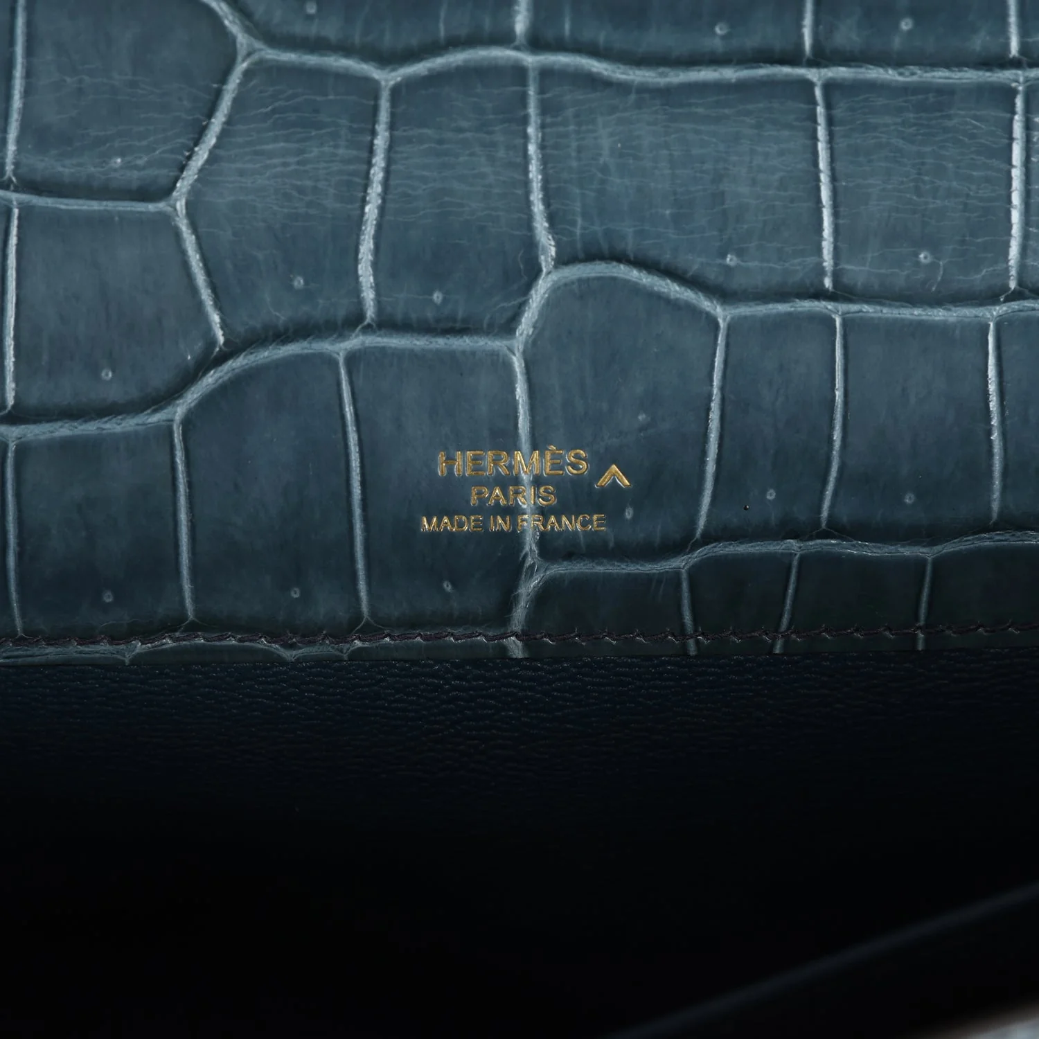 Replicate Hermes Kelly Cut Bleu Jean Shiny Porosus Crocodile Gold Hardware(1:1 replica)