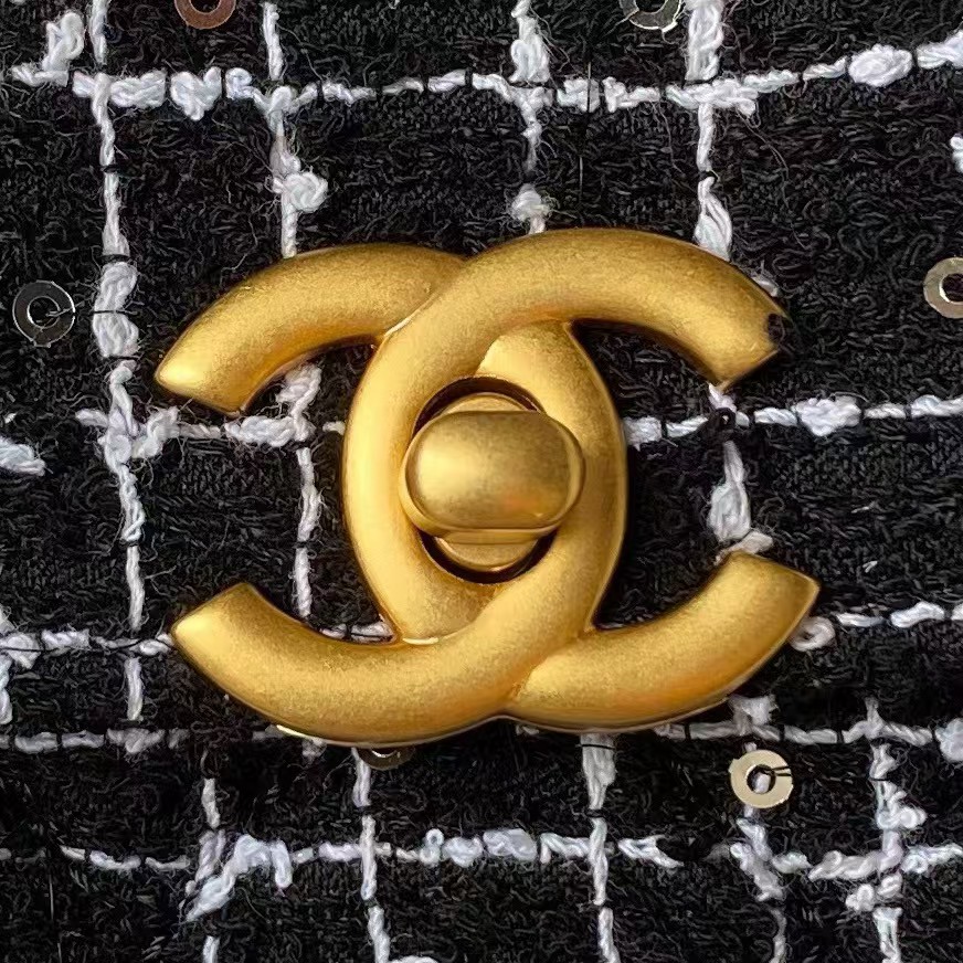 Replicate Chanel AS4416 Mini Shopping Bag Tweed and Black Calfskin Gold-Tone Metal Black and White(1:1 replica)