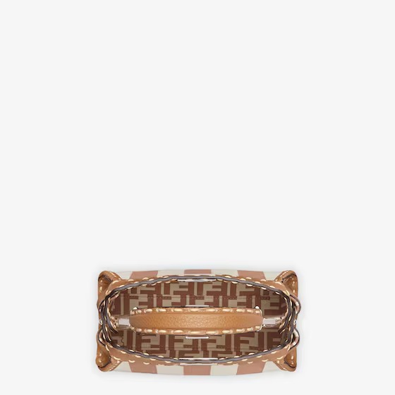 Replicate Fendi Peekaboo Mini Selleria and beige Pequin stripe fabric bag with 336 hand-sewn topstitches(1:1 replica)