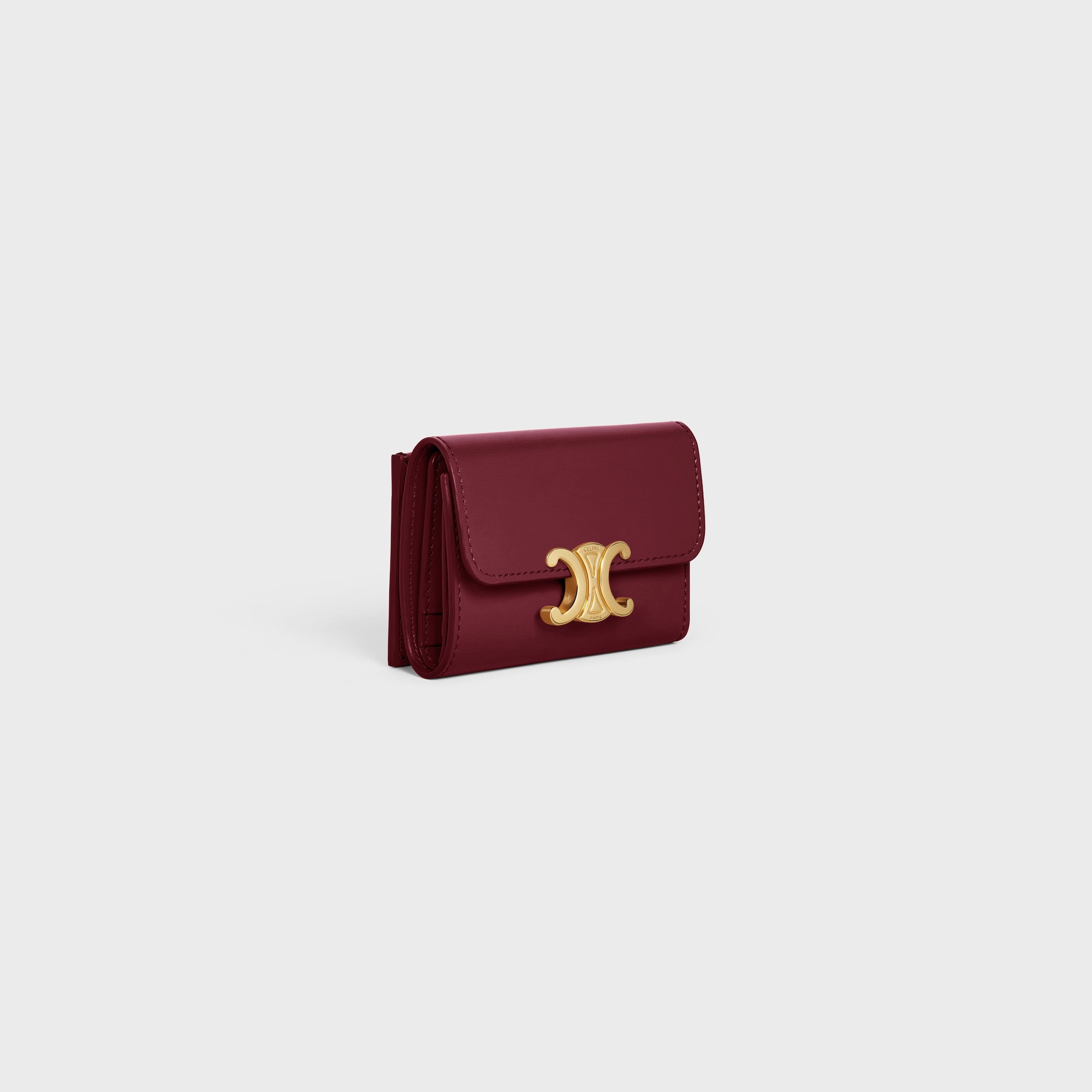Replicate COMPACT WALLET WITH COIN TRIOMPHE IN SHINY CALFSKIN LIGHT BURGUNDY(1:1 replica)