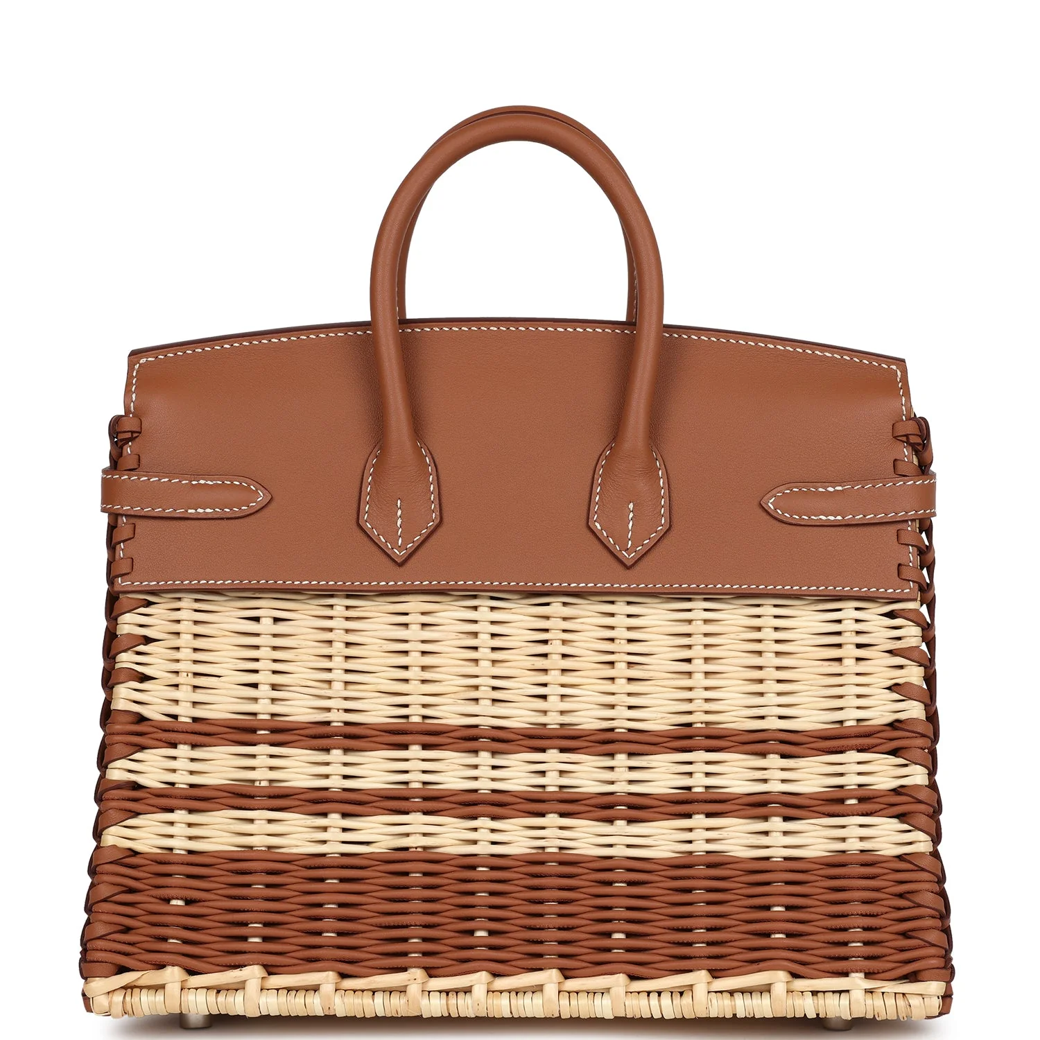 Replicate Hermes Picnic Birkin 25 Gold Swift and Stripe Wicker Palladium Hardware(1:1 replica)