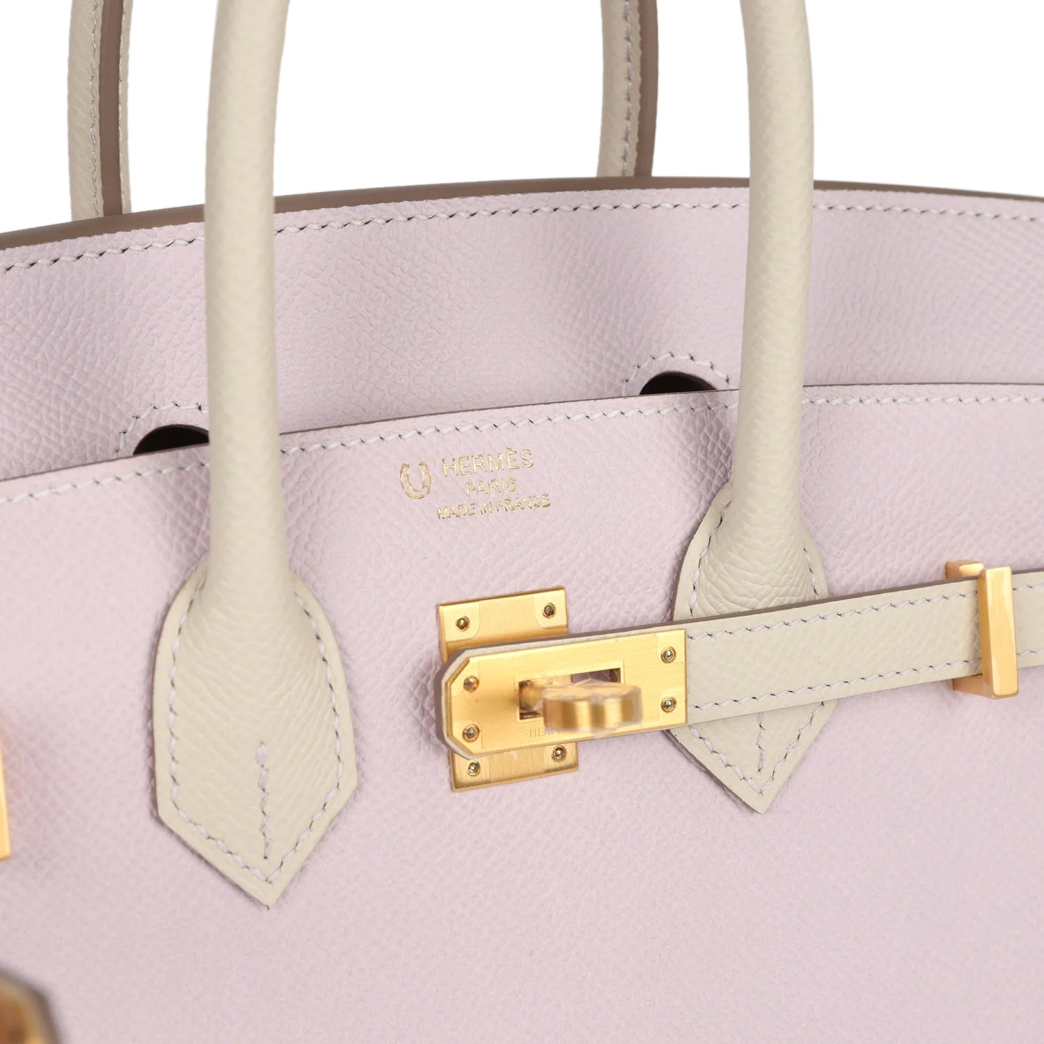 Replicate Hermes Special Order (HSS) Birkin Sellier 25 Mauve Pale and Craie Epsom Brushed Gold Hardware(1:1 replica)