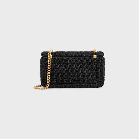 Replicate CHAIN SHOULDER BAG CLAUDE IN RAFFIA EFFECT TEXTILE BLACK(1:1 replica)