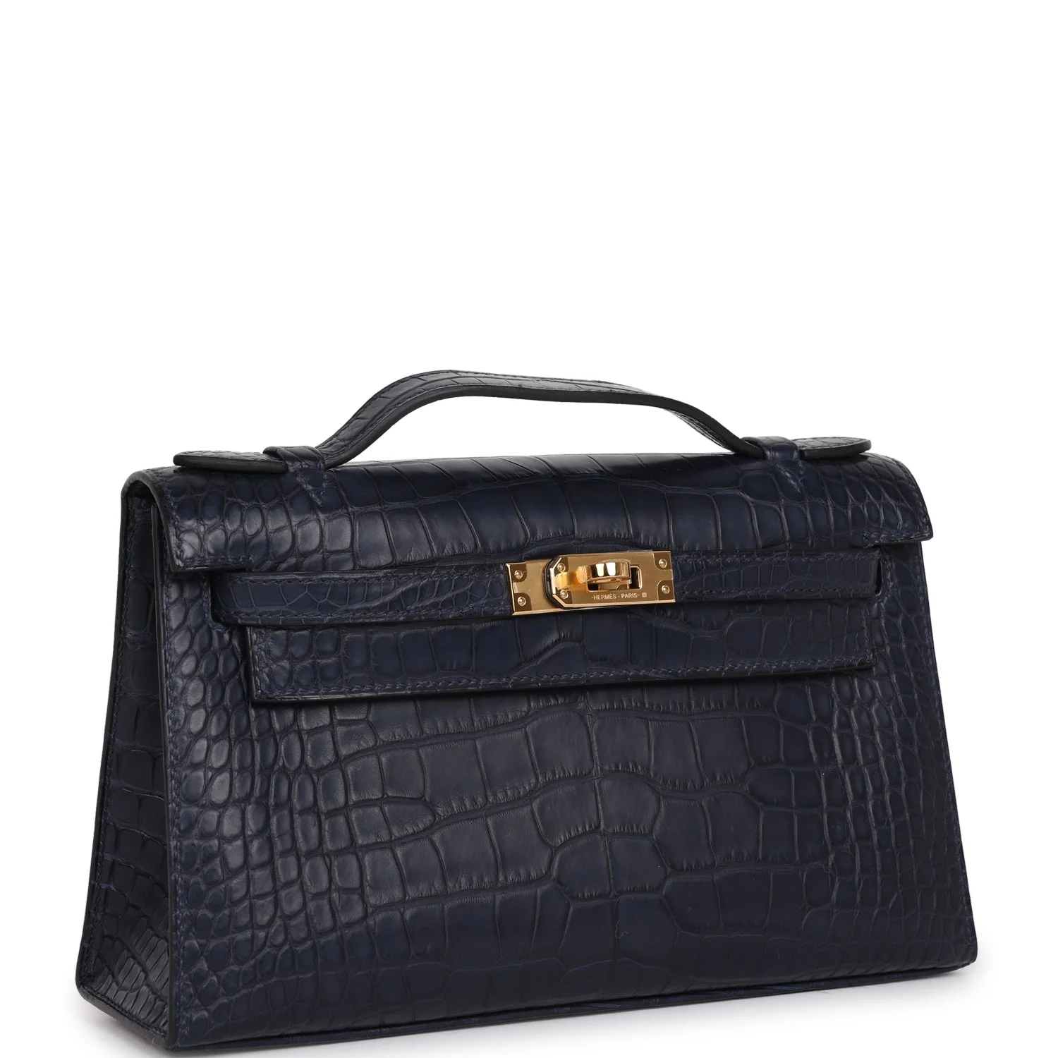 Replicate Hermes Kelly Pochette Bleu Indigo Matte Alligator Gold Hardware(1:1 replica)