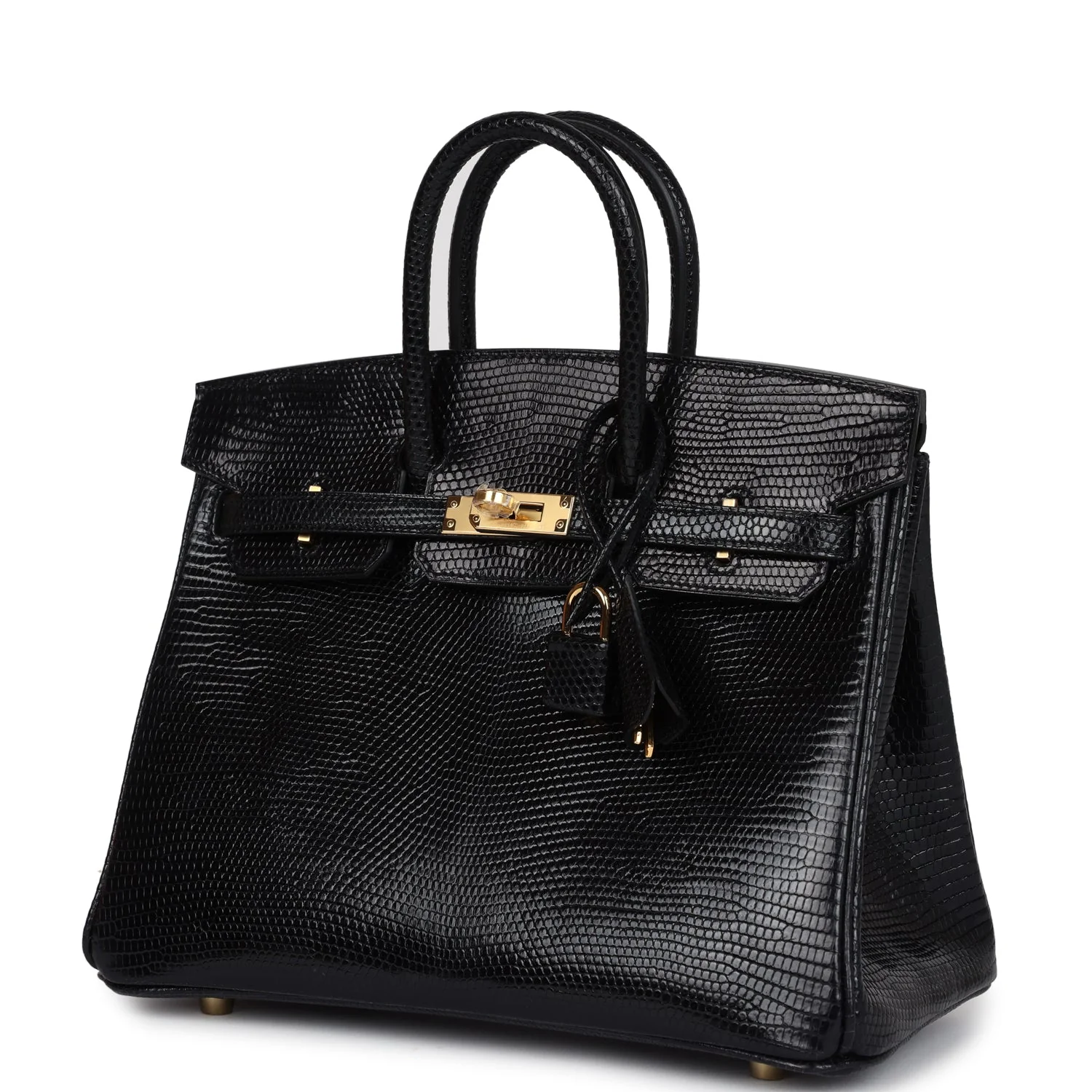 Replicate Hermes Birkin 25 Black Shiny Varanus Niloticus Lizard Gold Hardware(1:1 replica)