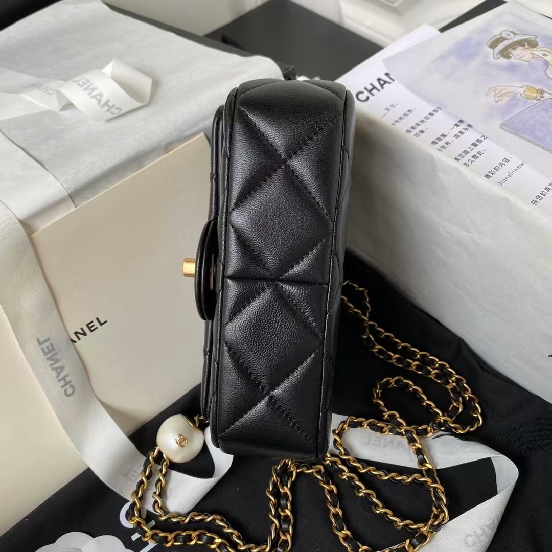 Replicate Chanel AS4868 Mini Flap Bag Pearl Lambskin Faux Pearl   Gold Metal Black(1:1 replica)