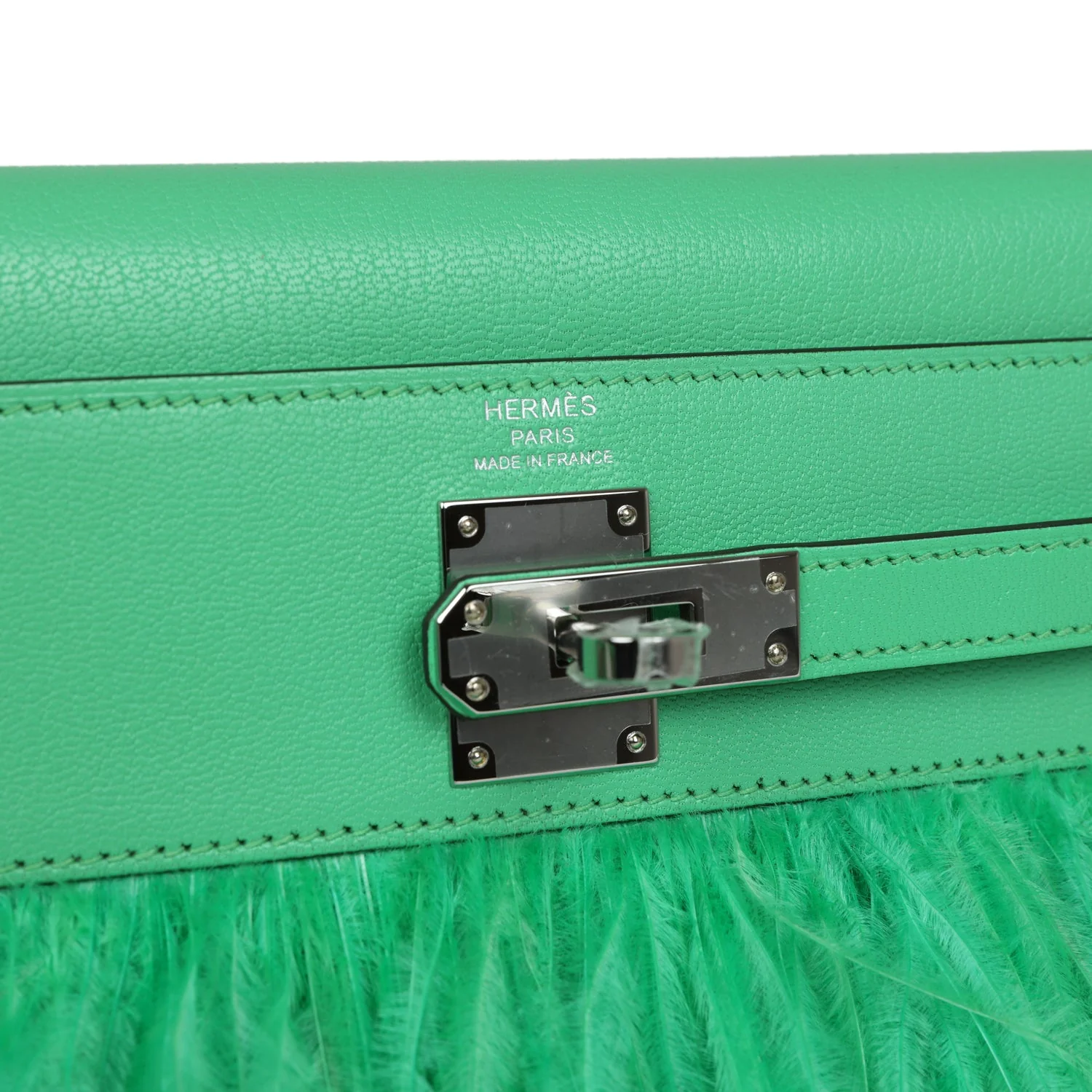 Replicate Hermes Kelly Elan Foile Vert Comics Chevre and Ostrich Feather Palladium Hardware(1:1 replica)
