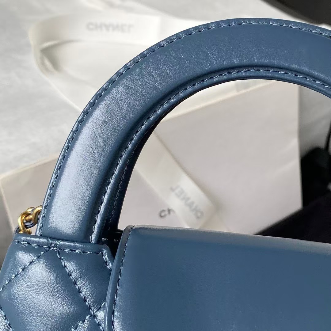 Replicate Chanel AS4416 Mini Shopping Bag Shiny Aged Calfskin Gold-Tone Metal Blue(1:1 replica)