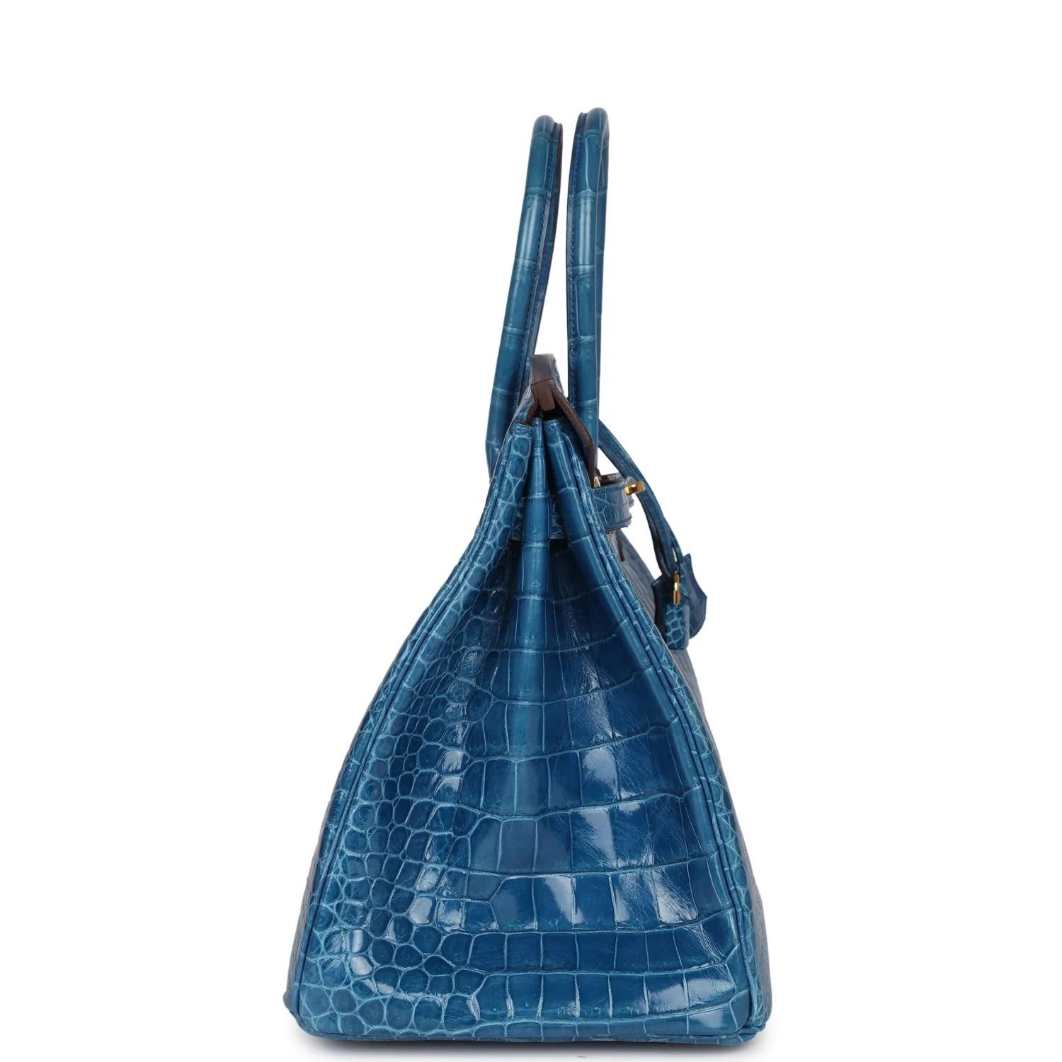 Replicate Hermes Birkin 35 Bleu Mykonos Shiny Porosus Crocodile Gold Hardware(1:1 replica)