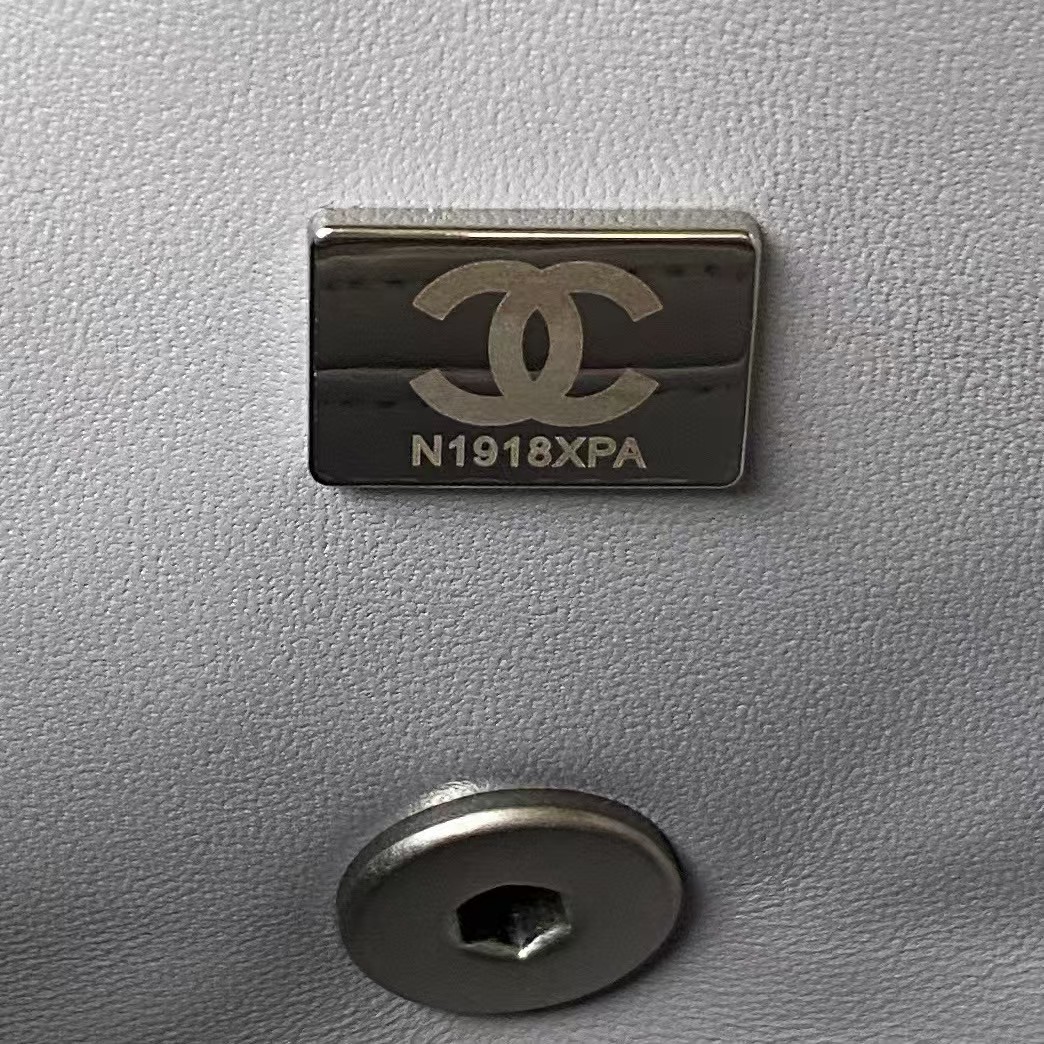 Replicate Chanel 23K AS1787 Mini Pearl Embossed Rectangular Flap Bag Lambskin Brushed Silver Metal Hardware Light Grey(1:1 replica)