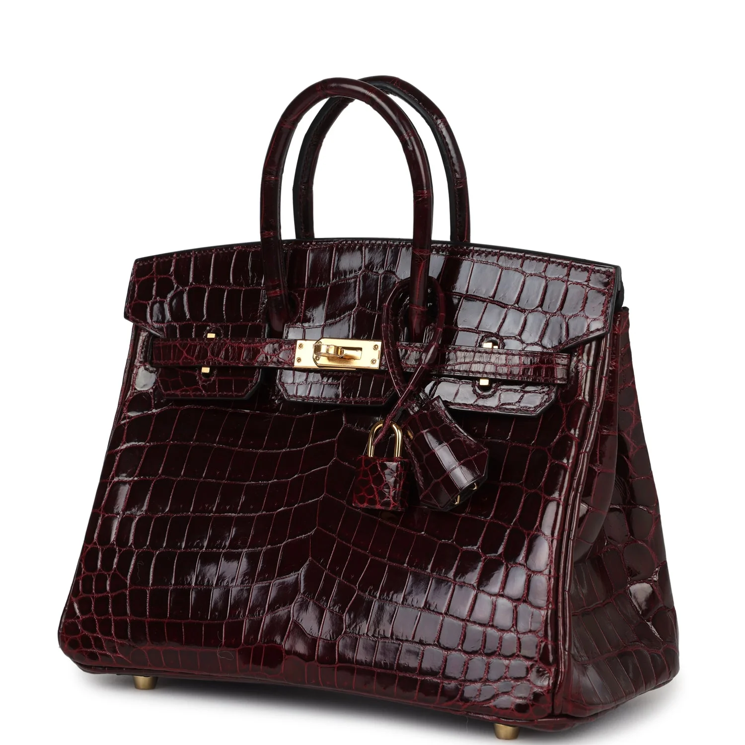 Replicate Hermes Birkin 25 Bordeaux Shiny Niloticus Crocodile Gold Hardware(1:1 replica)