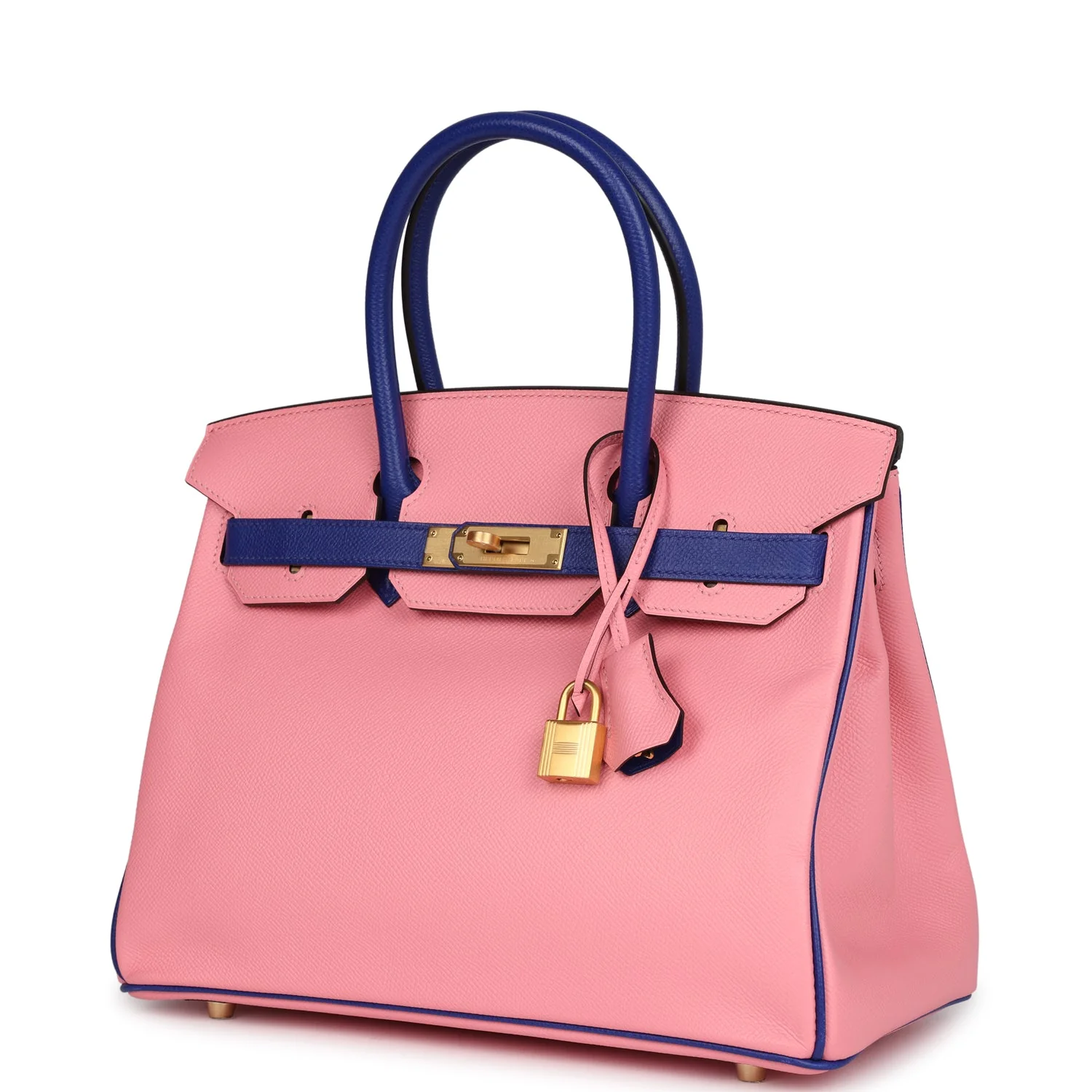 Replicate Hermes Special Order (HSS) Birkin 30 Rose Confetti and Bleu Electric Epsom Brushed Gold Hardware(1:1 replica)