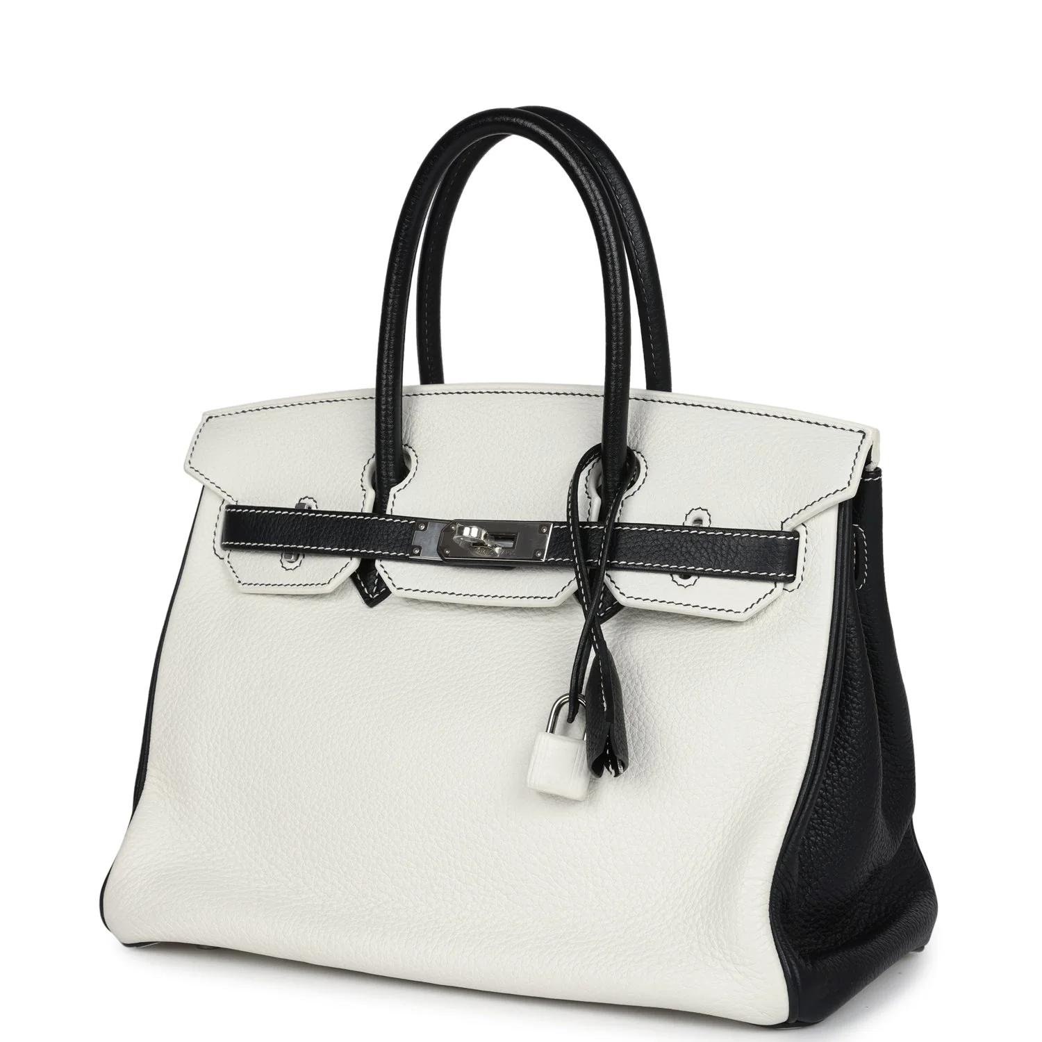 Replicate Hermes Special Order (HSS) Birkin 30 White and Black Clemence Palladium Hardware(1:1 replica)