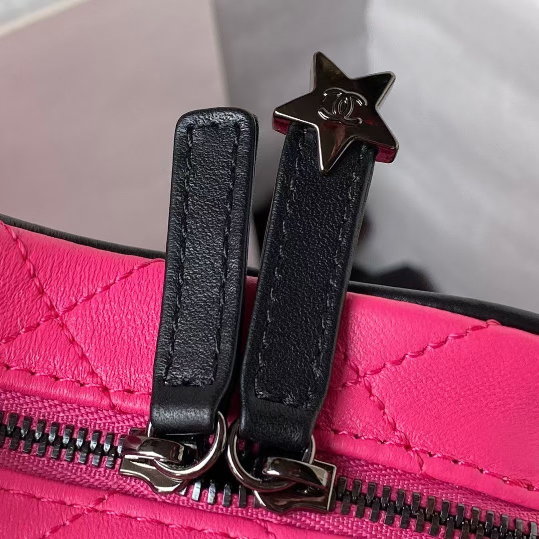 Replicate Chanel 24C AS4579 Star Bag Fuchsia and Black Satin Black Metal Hardware(1:1 replica)