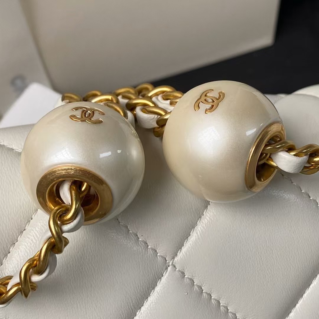 Replicate Chanel AS4868 Mini Flap Bag Pearl Lambskin Faux Pearl   Gold Metal White(1:1 replica)