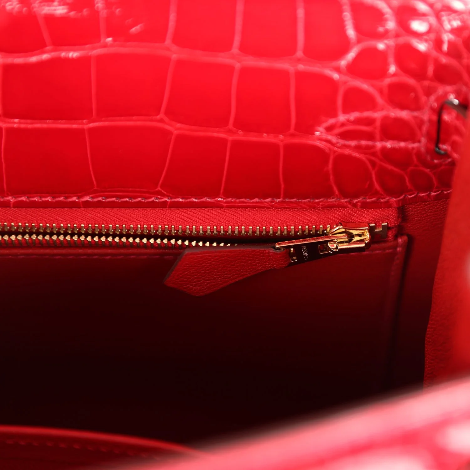 Replicate Hermes Kelly 25 Sellier Braise Shiny Alligator Mississippiensis Gold Hardware(1:1 replica)