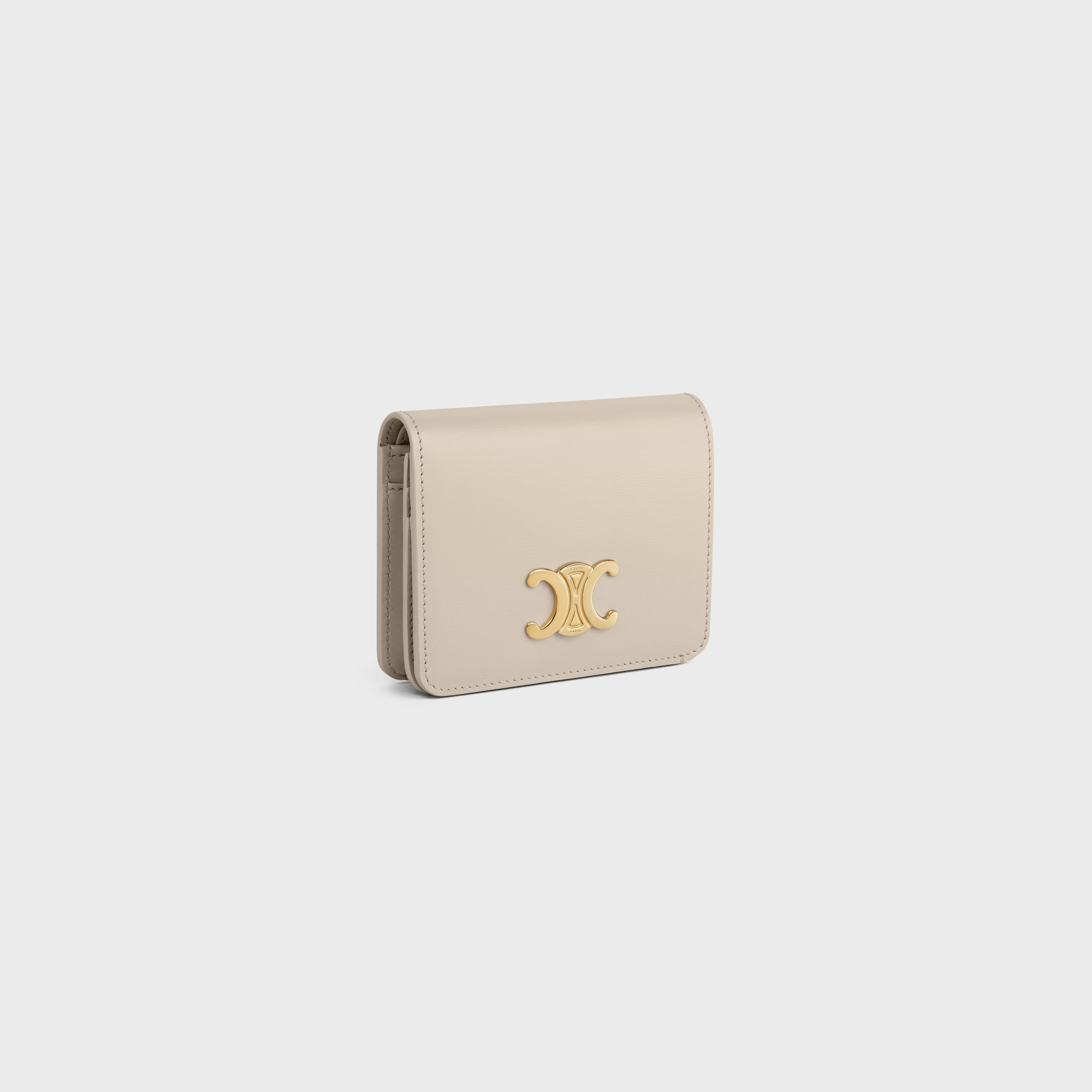 Replicate TRIOMPHE COMPACT WALLET IN SHINY CALFSKIN LIGHT STONE(1:1 replica)