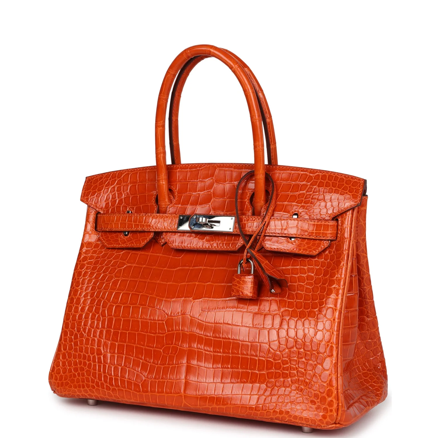 Replicate Hermes Birkin 30 Orange Shiny Porosus Crocodile Palladium Hardware(1:1 replica)