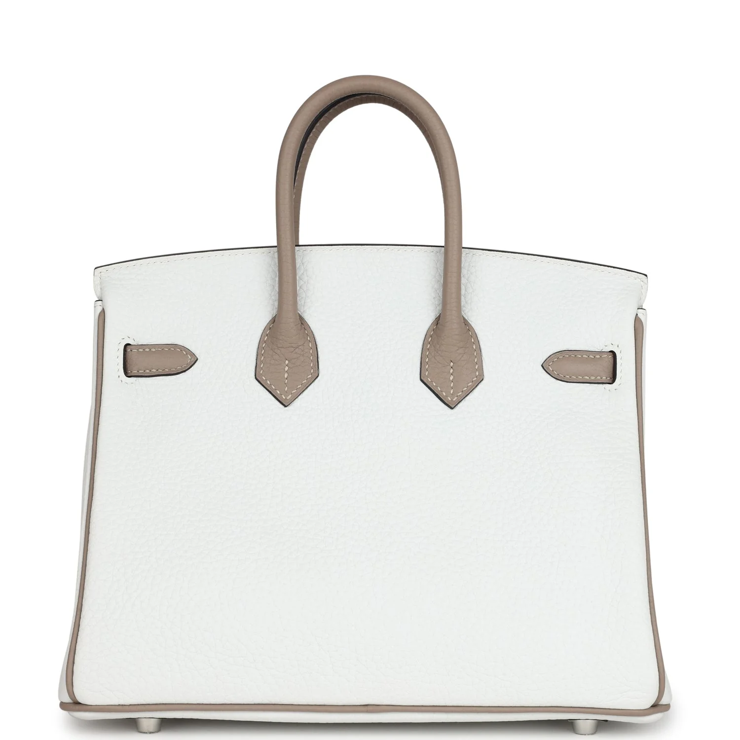 Replicate Hermes Special Order (HSS) Birkin 25 White and Etoupe Clemence Brushed Palladium Hardware(1:1 replica)