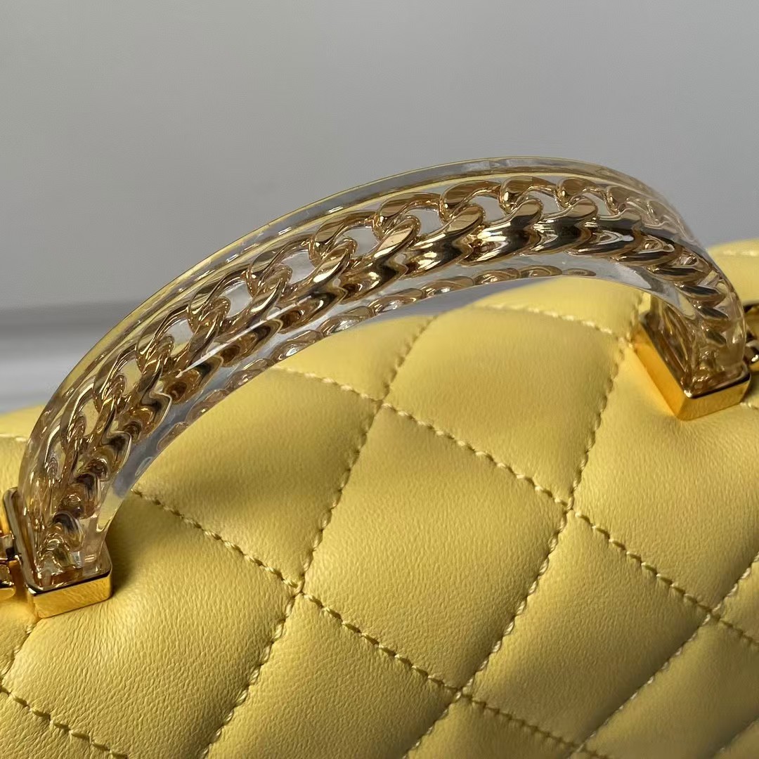 Replicate Chanel AS4847 Mini Flap Bag With Top Handle Lambskin Resin Yellow(1:1 replica)