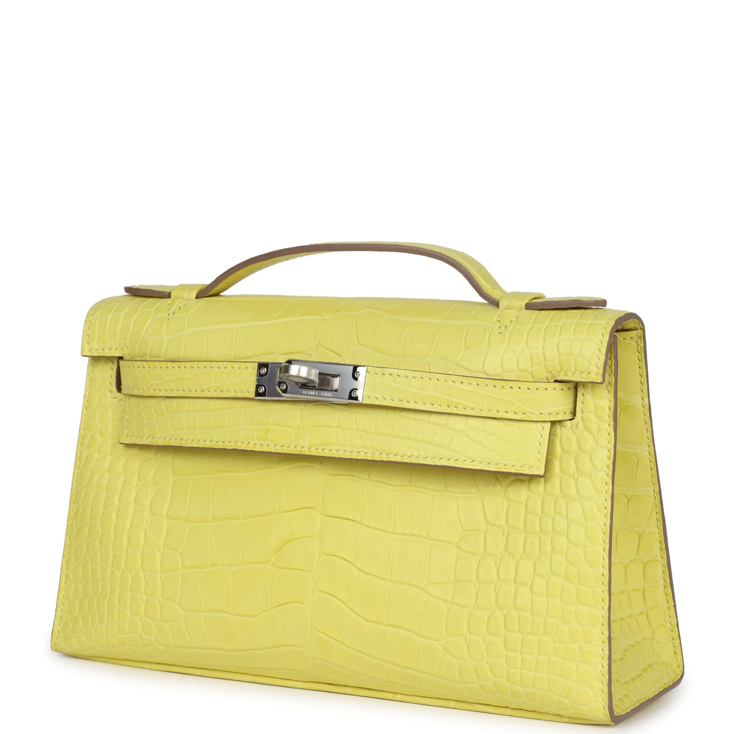 Replicate Hermes Kelly Pochette Lime Matte Alligator Palladium Hardware(1:1 replica)