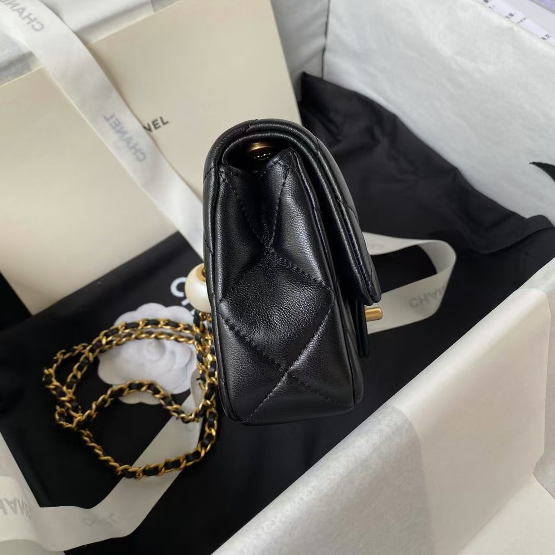 Replicate Chanel AS4868 Mini Flap Bag Pearl Lambskin Faux Pearl   Gold Metal Black(1:1 replica)