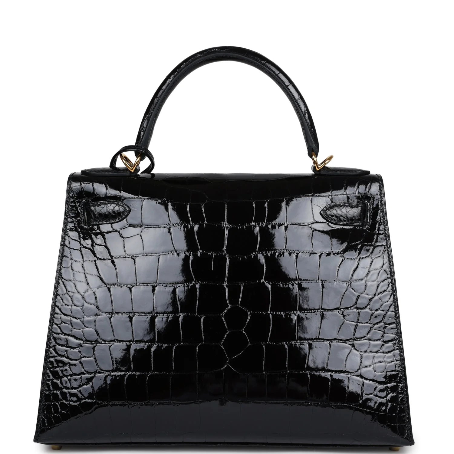 Replicate Hermes Kelly Sellier 28 Black Shiny Alligator Gold Hardware(1:1 replica)