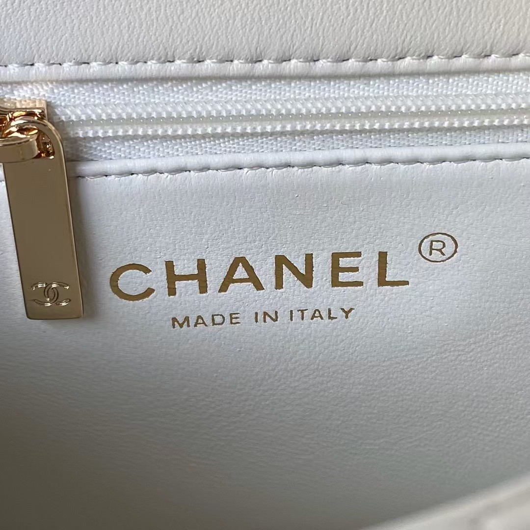 Replicate Chanel 24C AS4543 Mini Flap Bag Chain Bag Top Handle White Lambskin(1:1 replica)