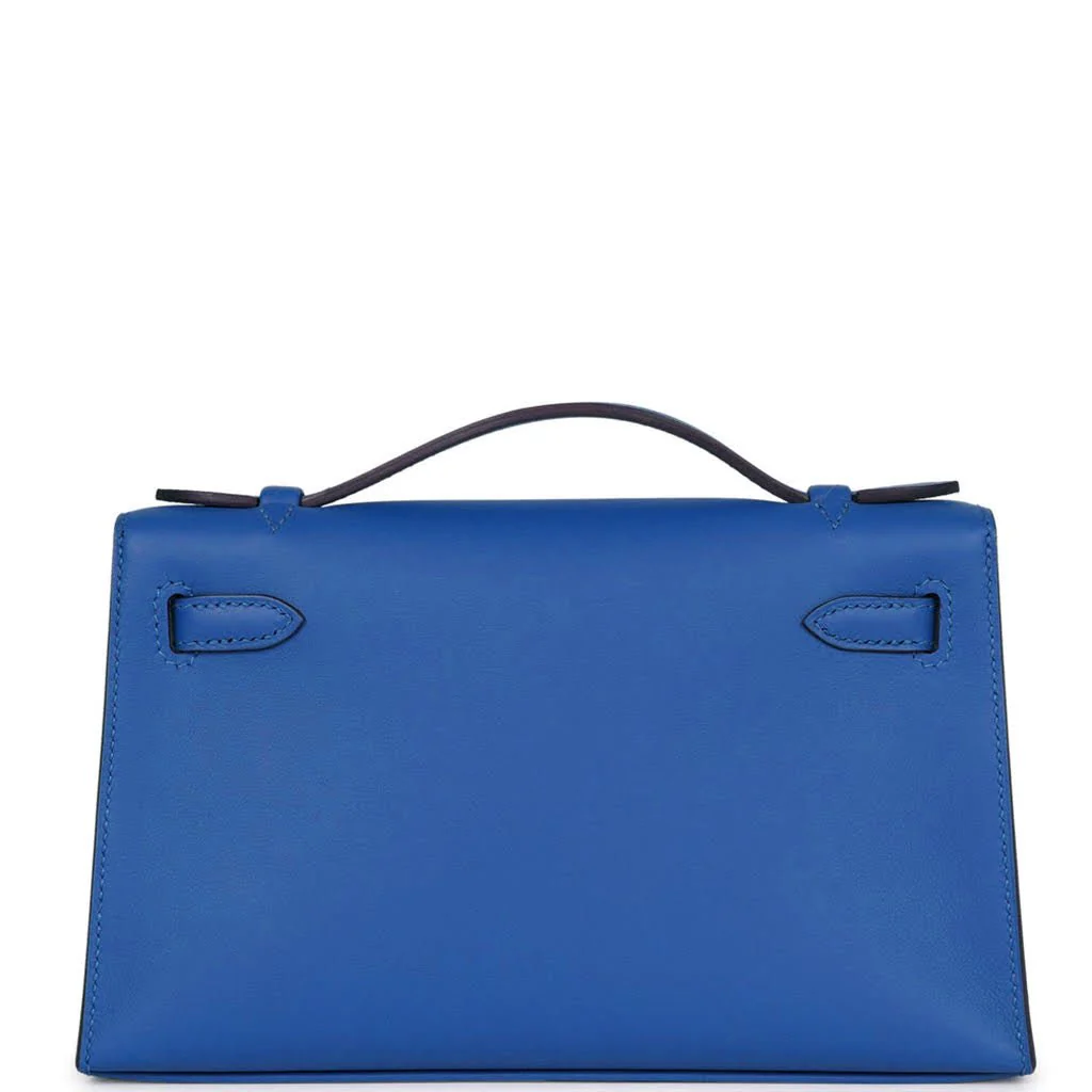 Replicate Hermes Kelly Pochette Bleu Royal Swift Palladium Hardware(1:1 replica)