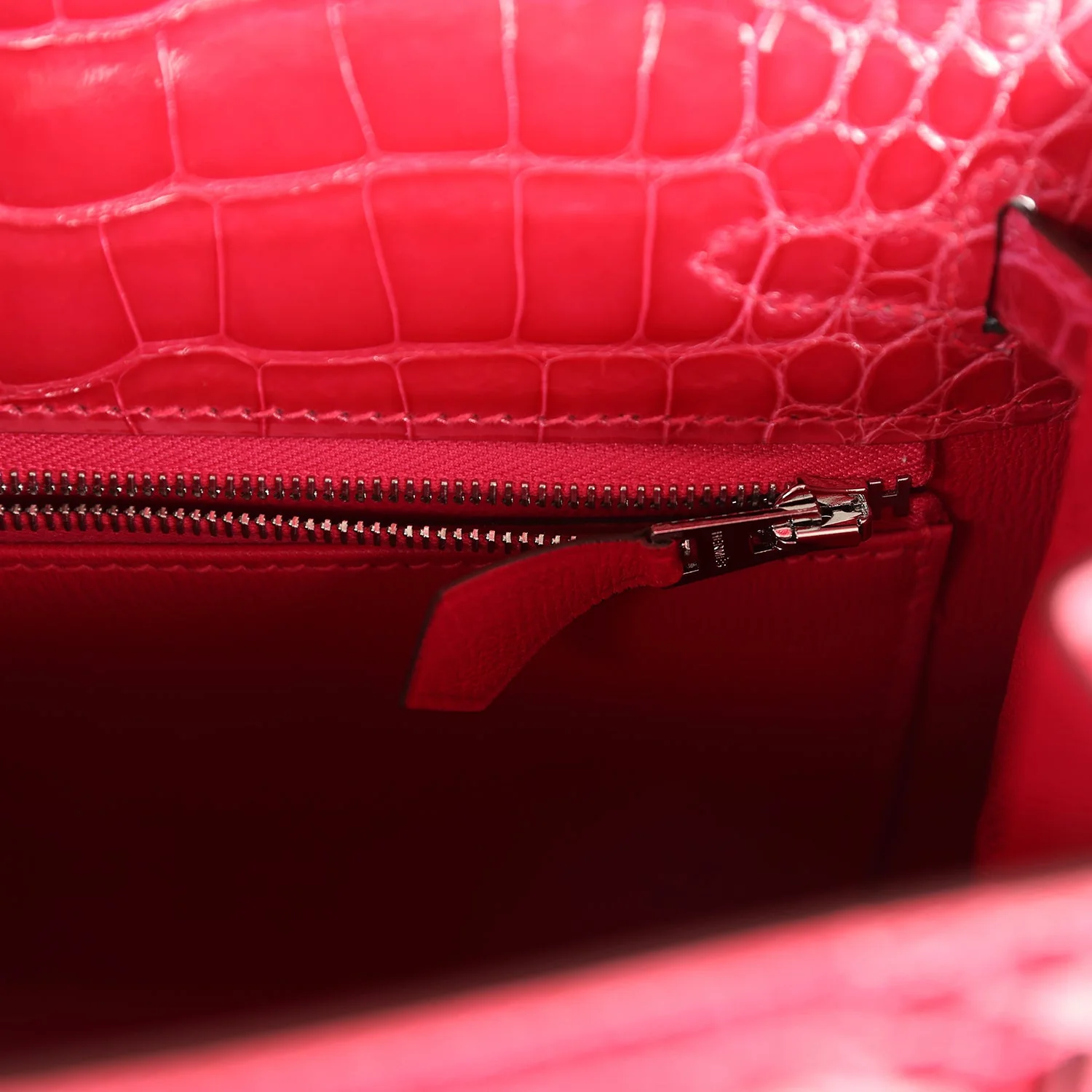 Replicate Hermes Kelly Sellier 25 Rose Extreme Shiny Alligator Palladium Hardware(1:1 replica)