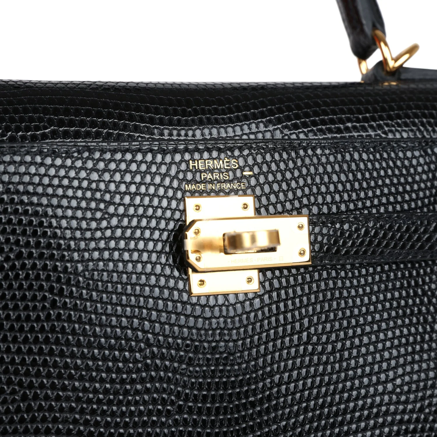 Replicate Hermes Kelly Sellier 25 Black Varanus Niloticus Lizard Gold Hardware(1:1 replica)
