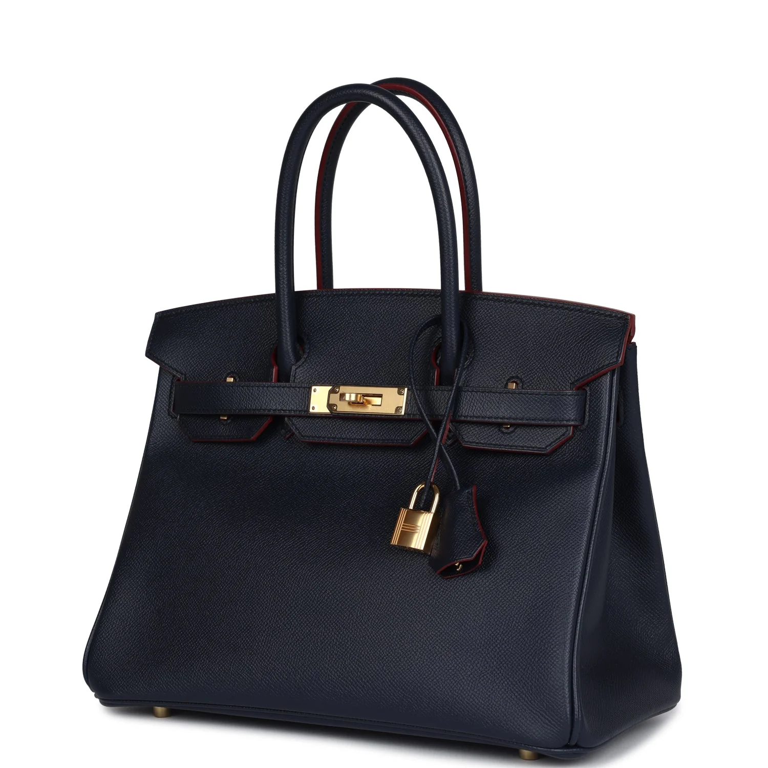 Replicate Hermes Birkin 30 Bleu Indigo and Rouge H Contour Epsom Gold Hardware(1:1 replica)